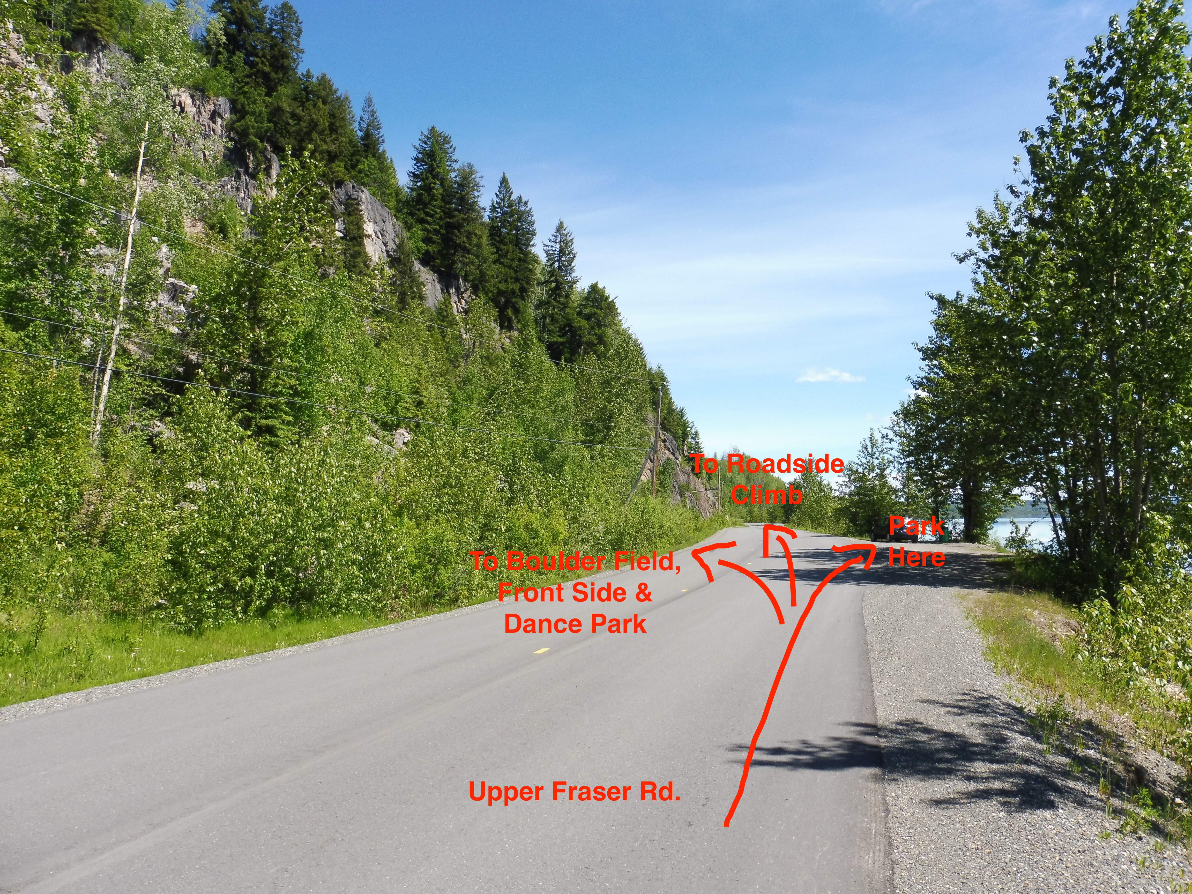 Image D: Directions to Boulder Field, Front Bluffs, Dance Park & Roadside